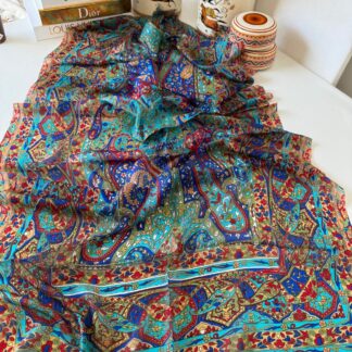 Hint ipeği Etnik Desen Şal - Saks