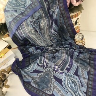 Etro Pamuk İpek Şal -987654 Lacivert turkuaz