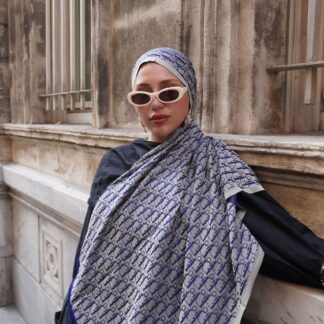 Dior Desenli İpek Kaşmir Çift Taraflı Şal 78002 - VİZON/LACİVERT