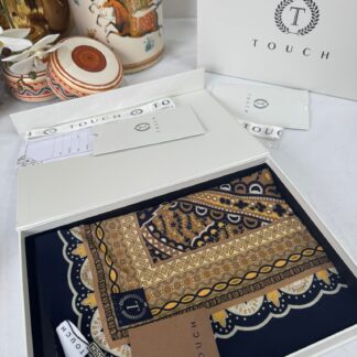 Touch İthal Etnik Desen Pamuk İpek Şal 63460- Lacivert