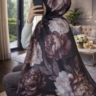 Flora Vual İpek Şal 10100 - Siyah Nude