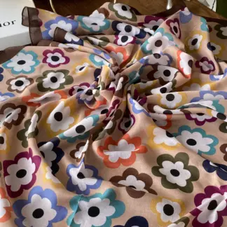 Çiçek Desen Pamuk Soft Eşarp - Camel