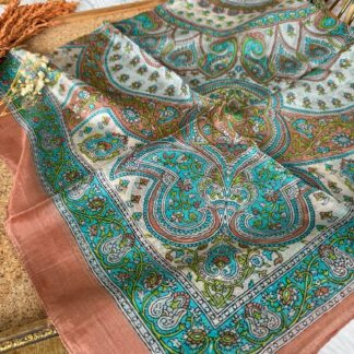Hint İpeği Çiçek Detaylı Eşarp 42960 - Taba