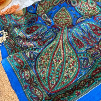 Hint İpeği Otantik Çiçek Eşarp 47960 - Gök Mavisi