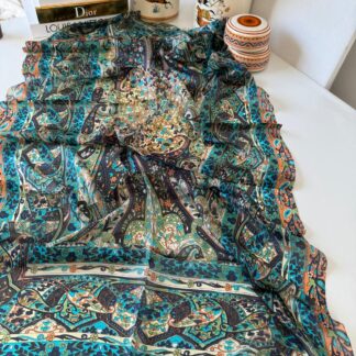 Hint ipeği Etnik Desen Şal - Siyah