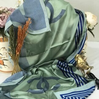 Chanel Çift Taraflı Vual İpek Şal -Su Yeşili