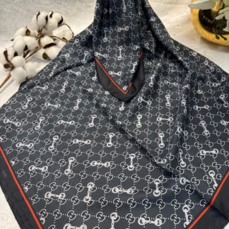 Gucci Desen Marka Eşarp - 62268 - Siyah Gri