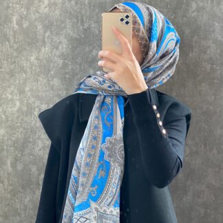Etro Etnik Desen Pamuk Soft Şal 36631 - Mavi