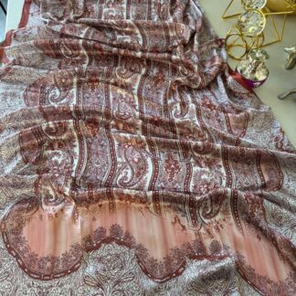 Etro Marka Yeni Sezon İthal Etnik Desen Vual İpek Şal - Kırmızı