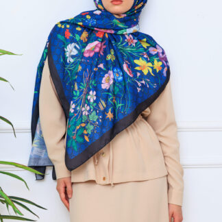 Çiçek Desen Pamuk Soft Şal 65355 - Lacivert