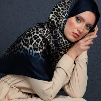 Touch İthal Leopar Vual İpek Şal - 998890 - Lacivert