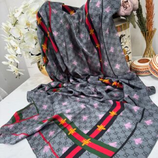 Gucci ARI Desen İthal Vual Çifttaraflı Şal-25124-Antrasit