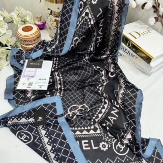 Chanel Çift Taraflı İthal Vual İpel Şal 85651 - Mavi-Siyah