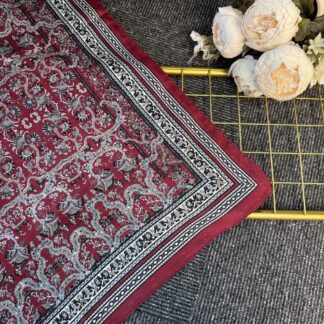 Vintage Desen Naturel ipek Şal-010203-Vişne