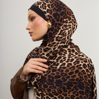 Touch İthal Pamuk İpek Şal Leopar Desen - 416970 - Kahve