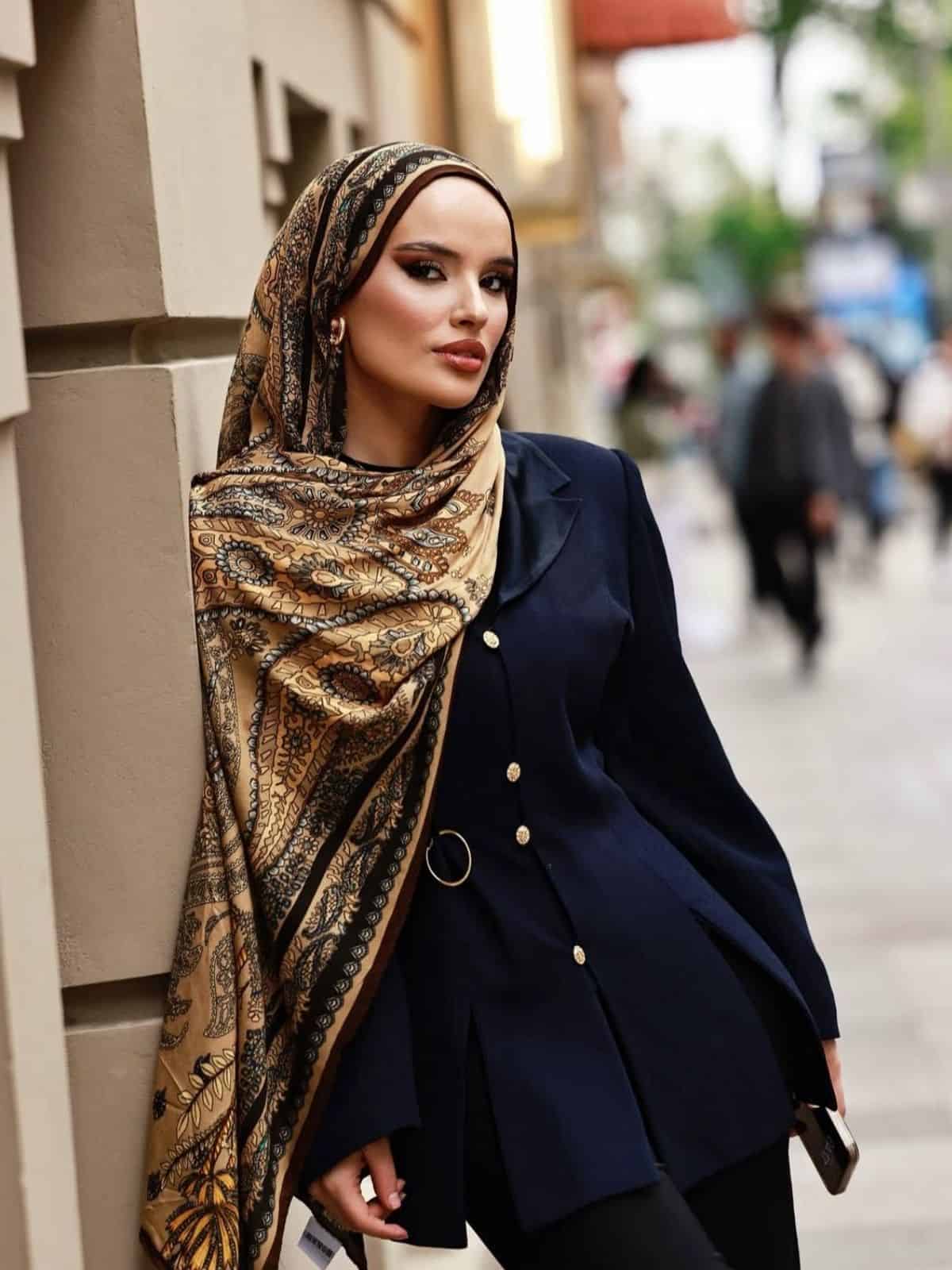 Mocha Buta Desen Yün İpek Şal - Image 2