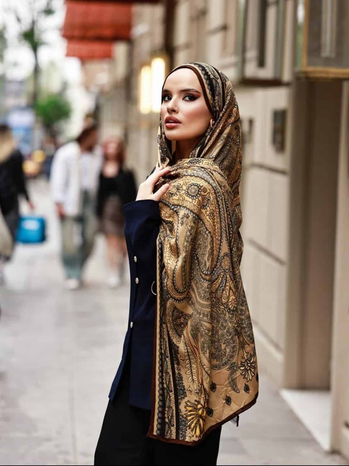 Mocha Buta Desen Yün İpek Şal - Image 3