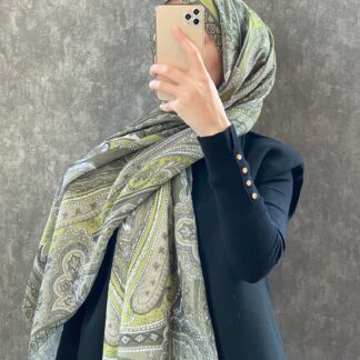 Etro Etnik Desen Pamuk Soft Şal 36631 -Soft Yağ Yeşili