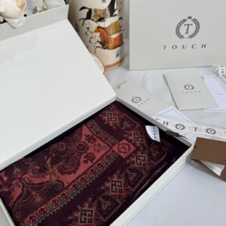 Touch İthal Etnik Desen Yün İpek Şal-34770 -Bordo