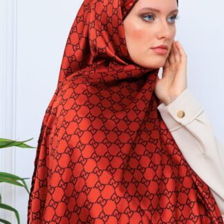 İthal Çifttaraflı Gucci İnci Vual İpek Şal-50140 - Kiremit