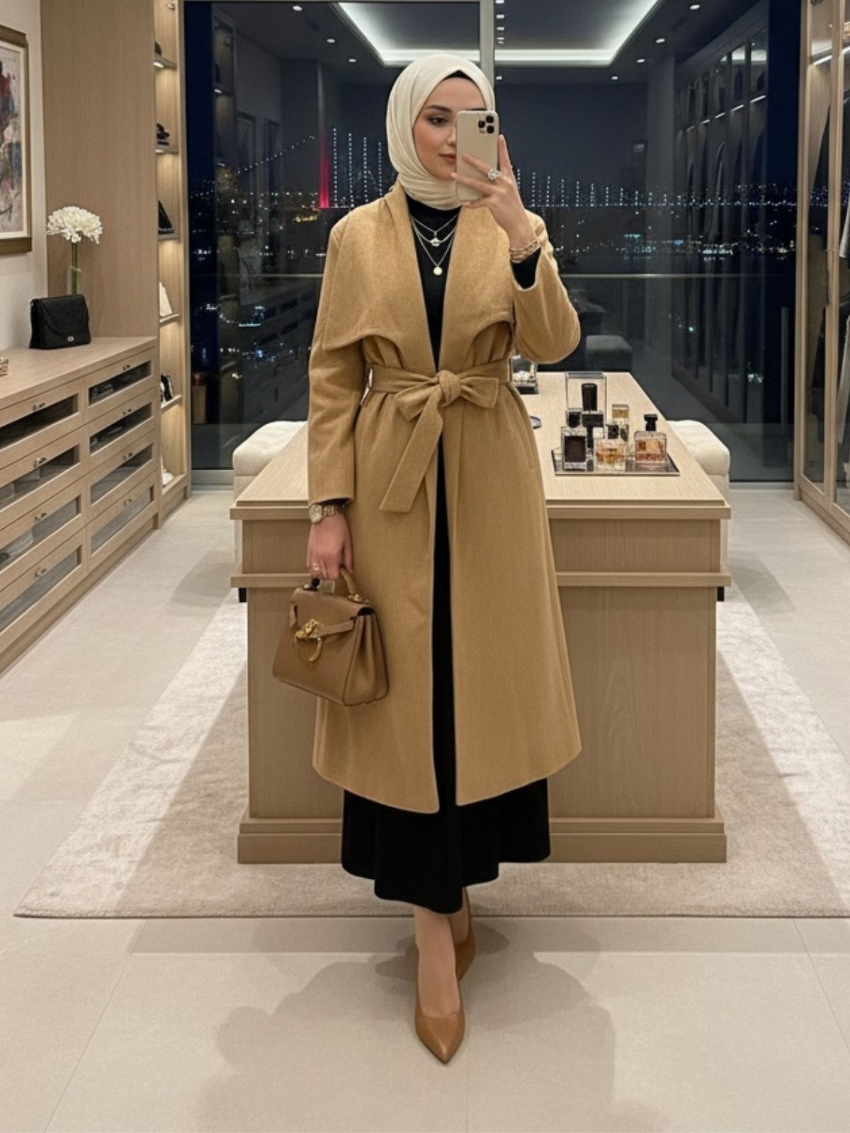 Kaşe Dökümlü Şal Yaka Cepli Kaban CKT100410- Taba