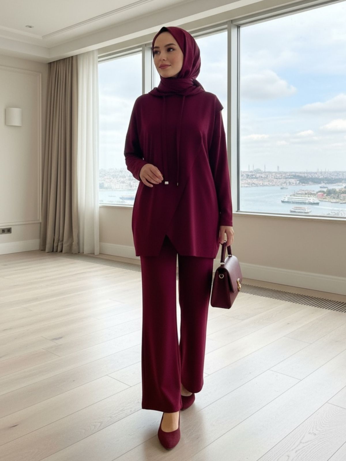Pinterest Premium Oys İkili Takım TK100241 - Bordo