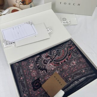 Touch İthal Etnik Desen Yün İpek Şal- 35110 - Siyah Pudra