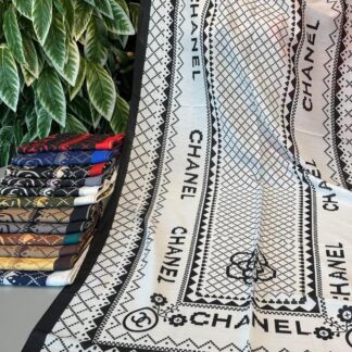 Chanel Çizgili Pamuk Soft Şal 51201 - Beyaz
