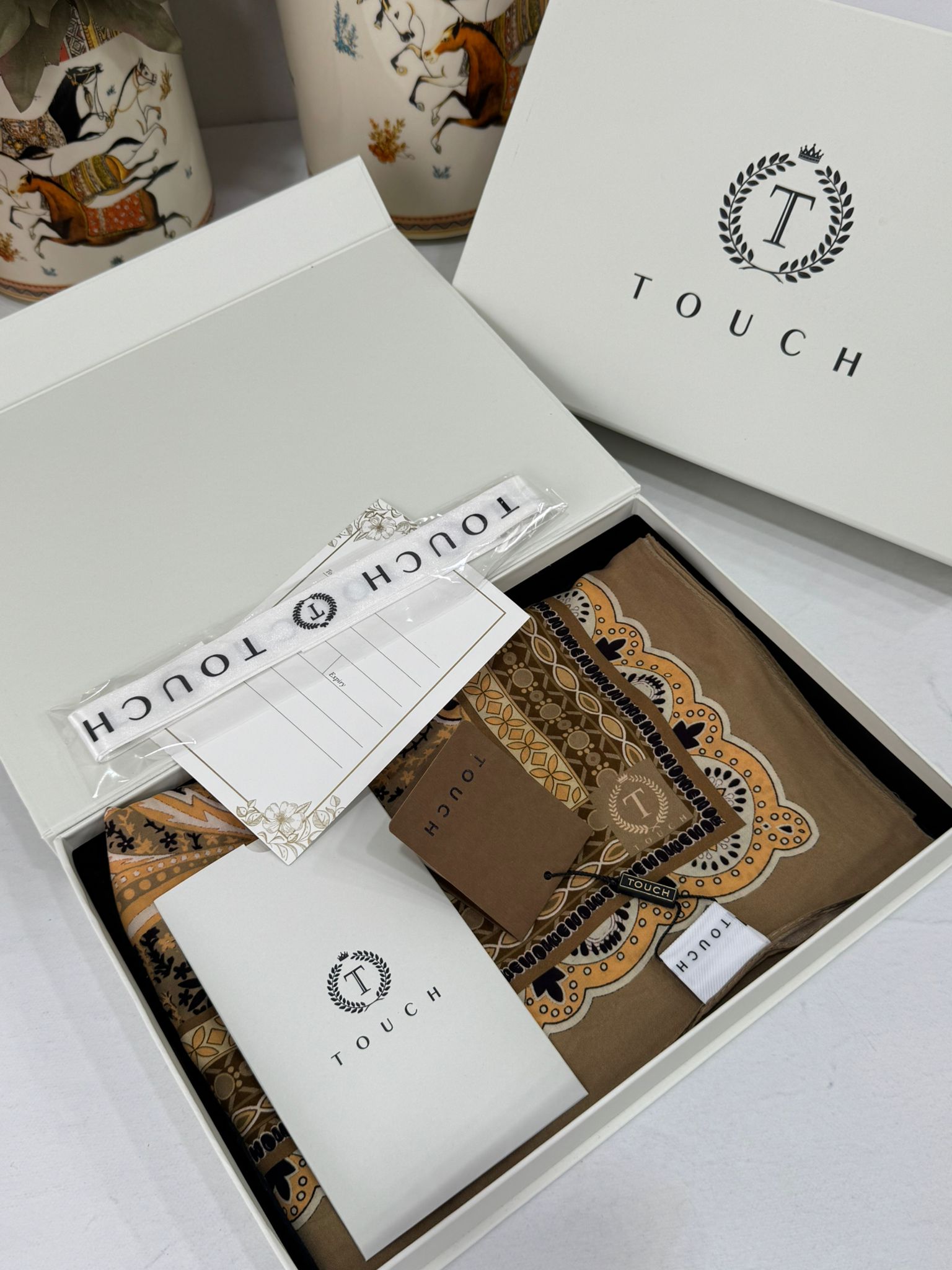 Touch İthal Etnik Desen Pamuk İpek Şal 63460- Vizon - Image 2