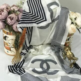 Chanel Çift Taraflı Vual İpek Şal -ekru siyah