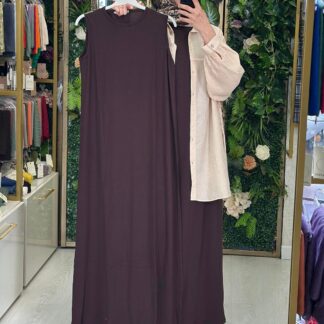Sıfır Kol Elbise L1002220 - Kahverengi