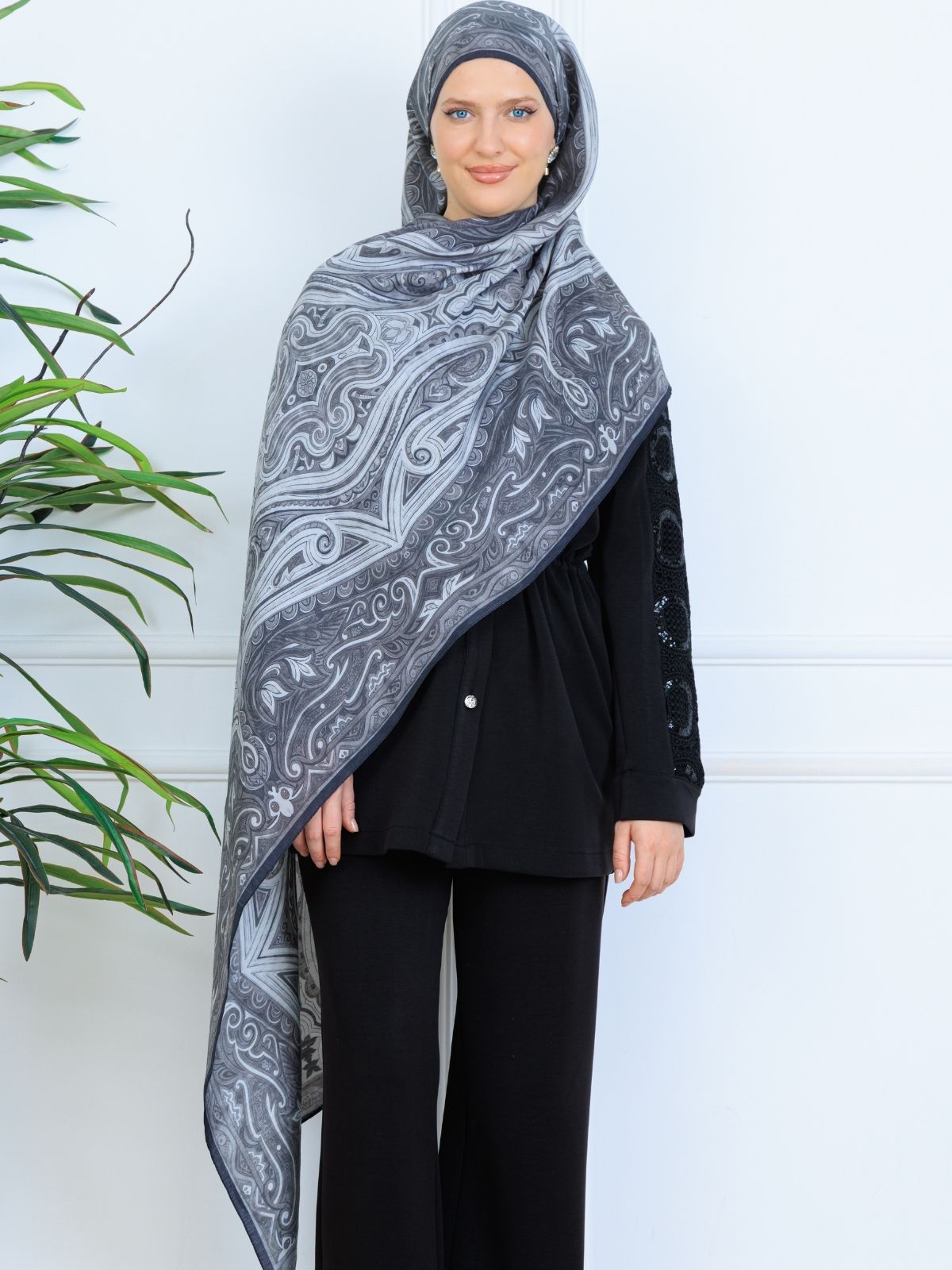 Mirşah Desen Şal 469-021 - V-11 - Antrasit - Görsel 2