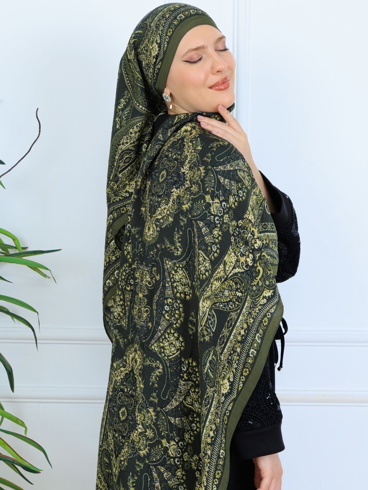 Ravza Desen Şal 469-019 - V-11 - Yağ Yeşili - Image 2