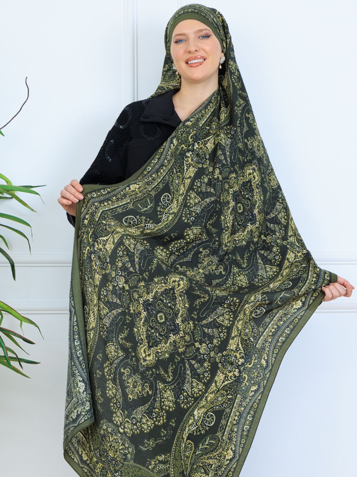 Ravza Desen Şal 469-019 - V-11 - Yağ Yeşili - Image 4