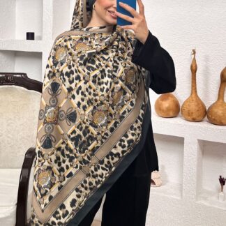 Hermes Leopar Pamuk Soft Şal 65329 - Latte