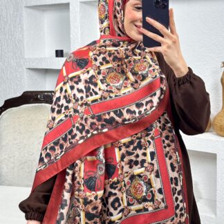 Hermes Leopar Pamuk Soft Şal 65329 - Bordo