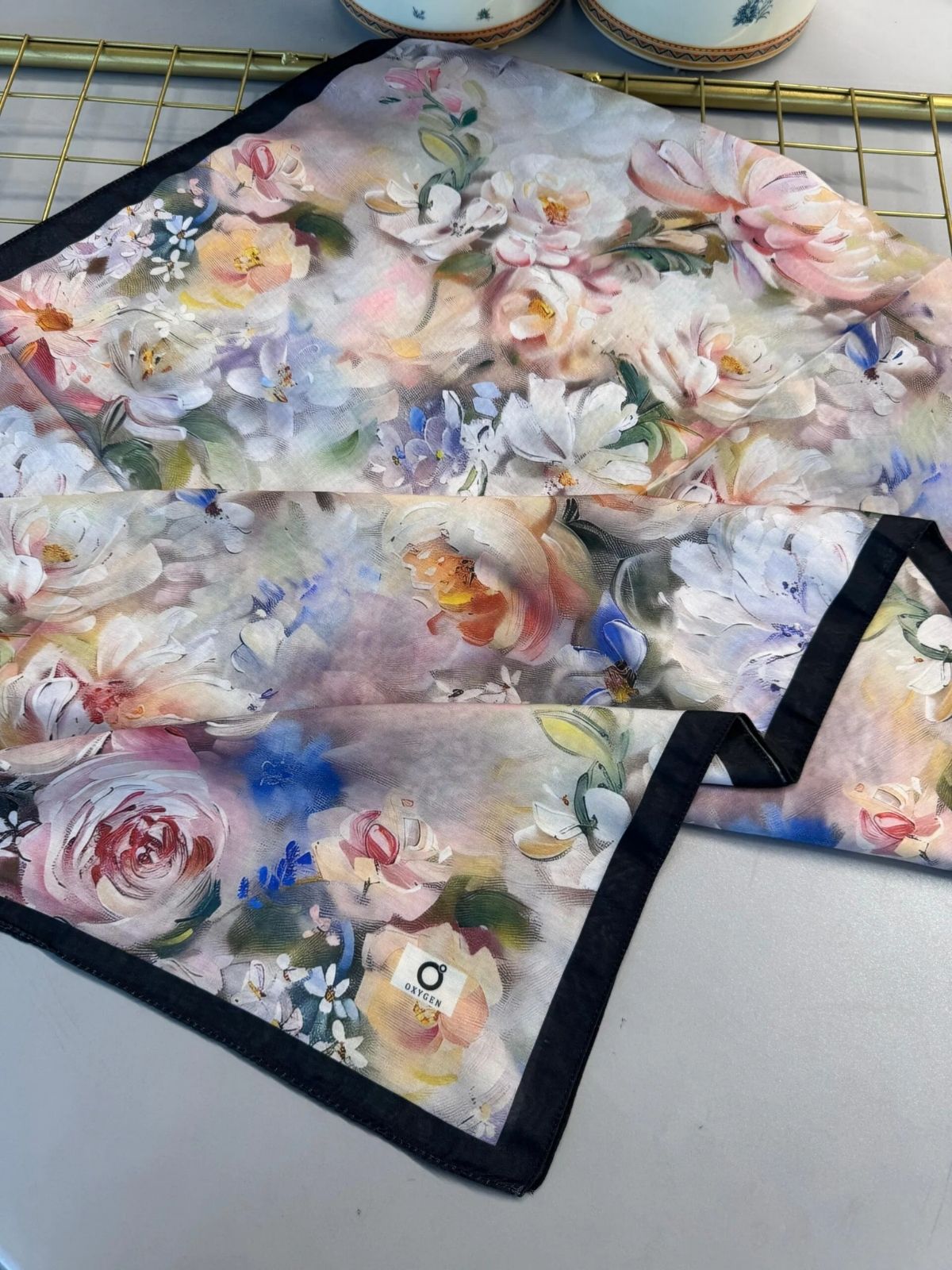 Mystic Bloom Desen Pamuk İpek Şal-Pastel - Görsel 4