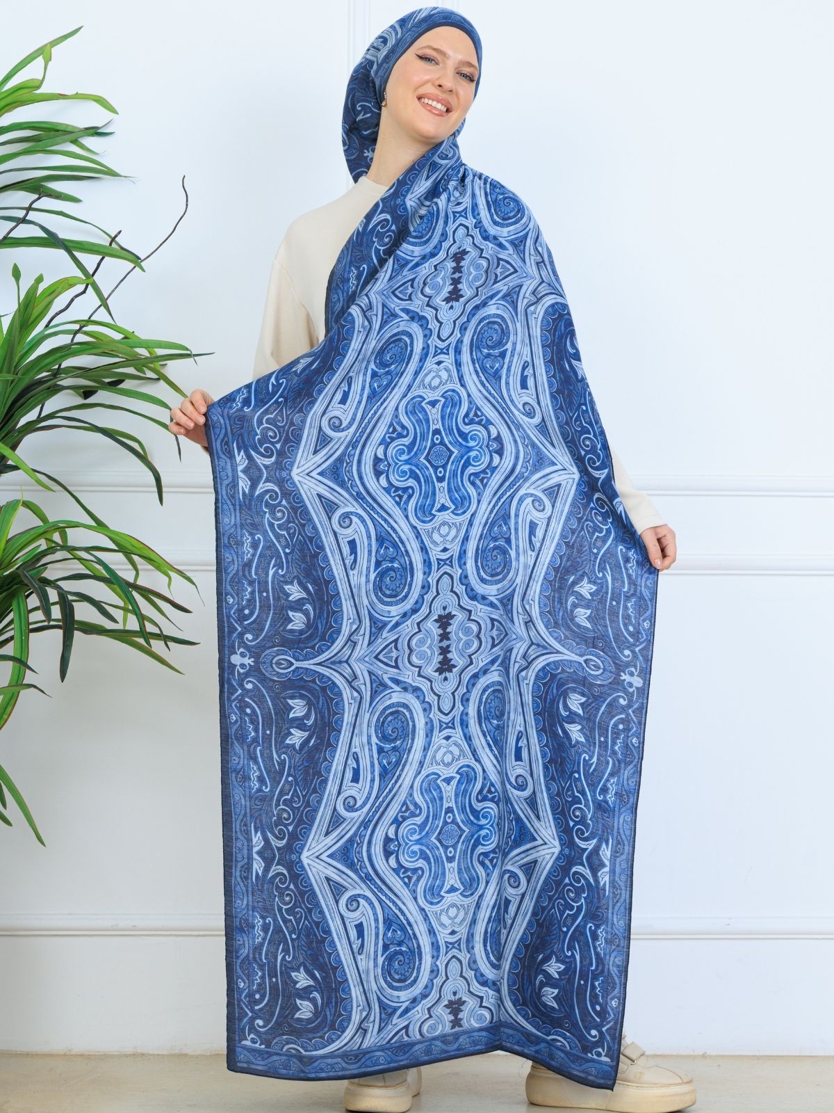 Mirşah Desen Şal 469-021 - V-1 - Okyanus Mavi - Image 4