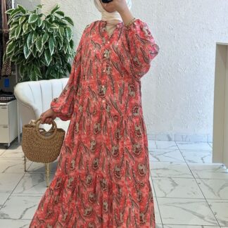 Coral Paisley Maxi Elbise L1009 - Narçiçeği