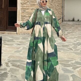 Panaroma Desen Elbise L10052 - Yaprak Yeşili
