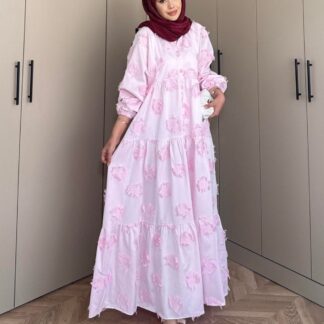 Lola Motif Desen Elbise L10085 BÜYÜK BEDEN - Pembe Rüya