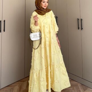 Lola Motif Desen Elbise L10086 BÜYÜK BEDEN - Limon Çiçeği