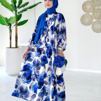 Forest Bloom Katlı Elbise L10088 - Okyanus Mavi