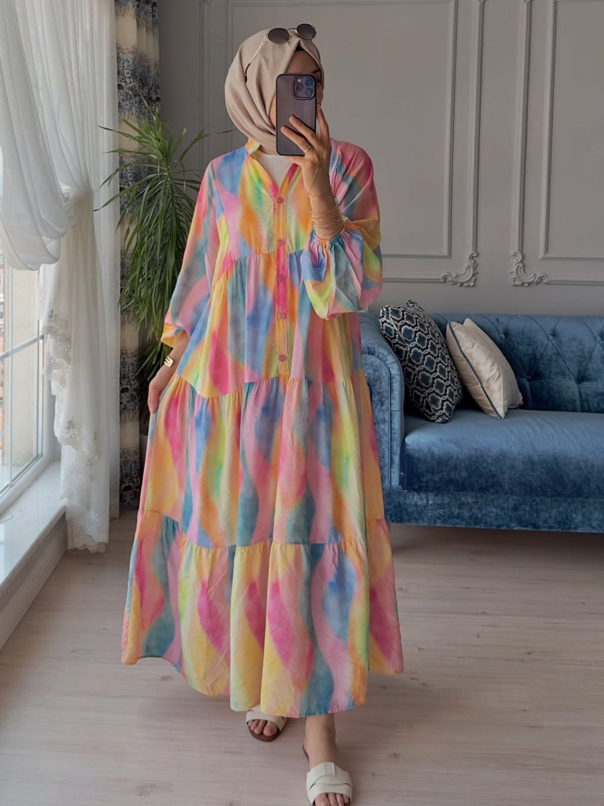 Suluboya Desen Elbise L10098 - Rengarenk