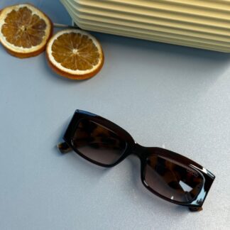 Gucci Unisex Dikdörtgen Asetat Güneş Gözlüğü-Black/Havana Brown