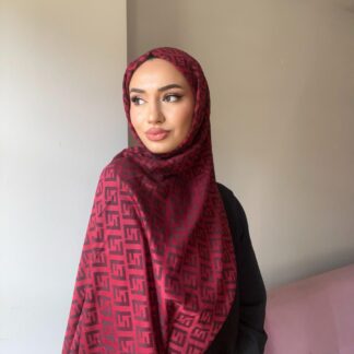 Fendi Desenli İpek Kaşmir Çift Taraflı Şal 78001 - Bordo