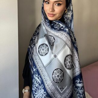 VERSACE VUAL İPEK ŞAL- 344456- LACİVERT-GRİ