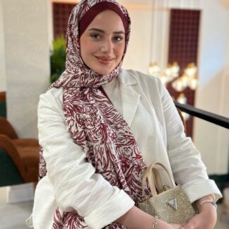 Touch Fourty Floral Desen Pamuk İpek Şal-202343-Kırmızı