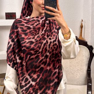 Leopar Desen Pamuk İpek Şal 44110 - Bordo