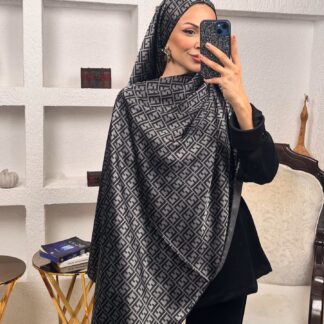 İthal Çifttaraflı Fendi İnci Vual İpek Şal -Antrasit